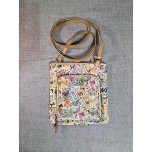 Fossil leather Crossbody Bag with butterfly stamps Pattern Leather Zipper Pocket